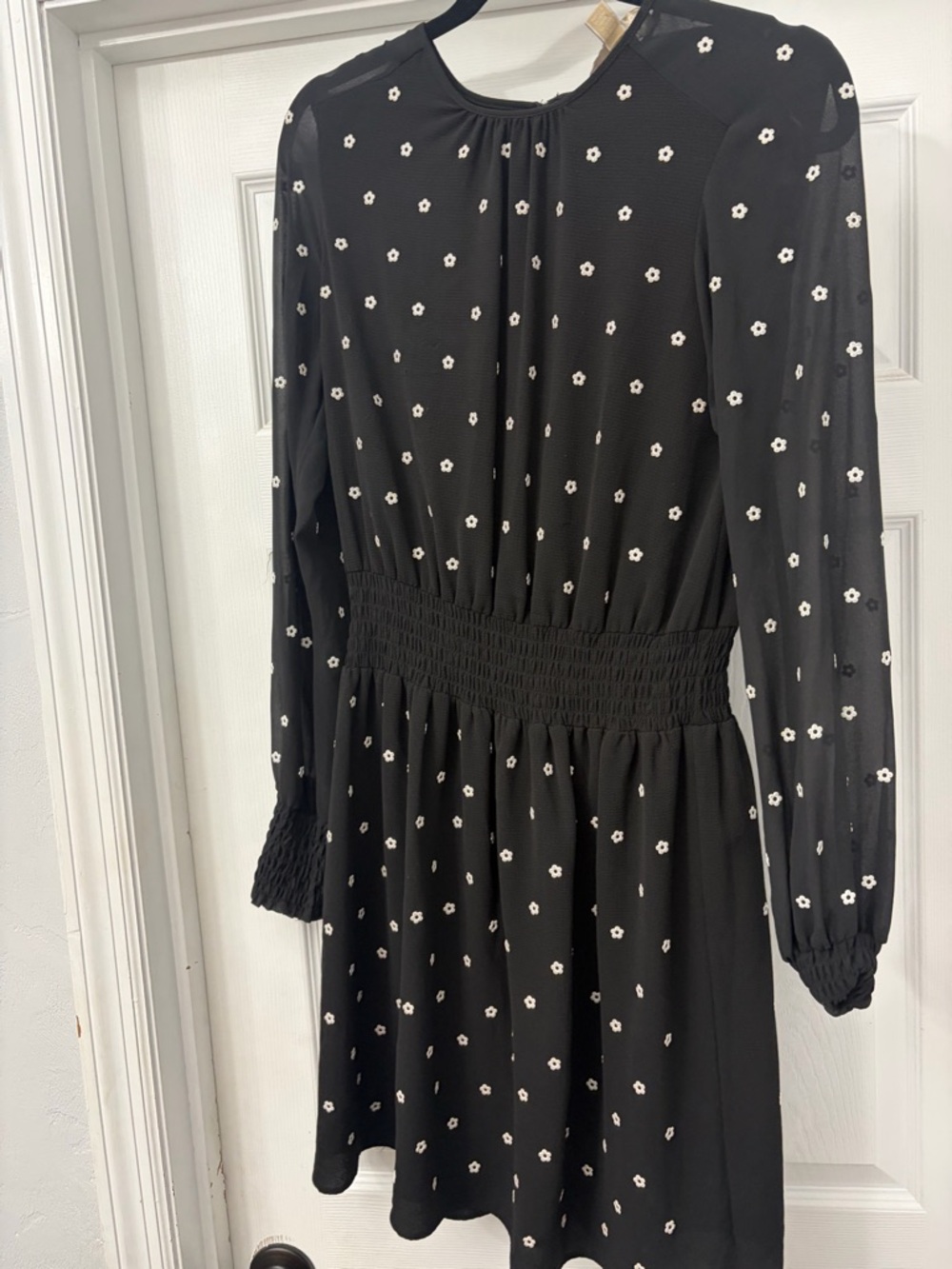 Michael kors Black Floral Long-Sleeve Smocked Waist Dress